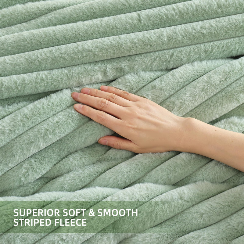 Fluffy Comforter Set 3 Pieces- All Seasons Heavy Faux Fur Comforter With Two Pillowcases, Sage Green