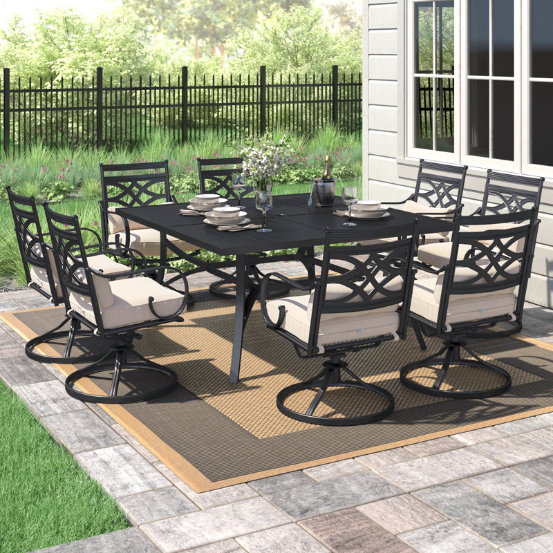 Ballarat 8-Person Patio Dining Set with Square Table & Swivel Chairs