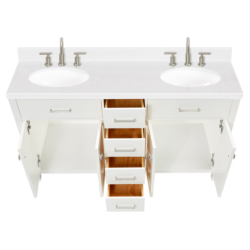 Abbate Double Bathroom Vanity Set, White, Oval, 60"