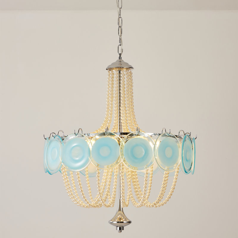 Luminaire suspendu 6 lumières en verre bleu, Bleu pâle
