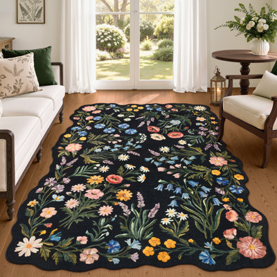 Scalloped Non-Slip Area Rug – Machine Washable