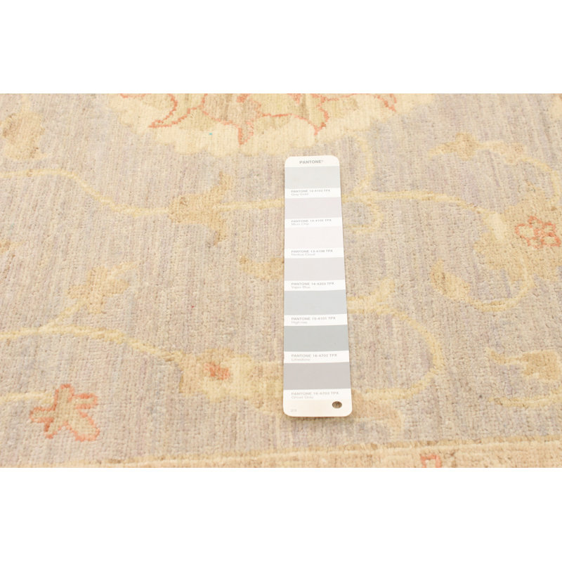 Tapis décoratif beige/bleu clair en laine noué à la main de conception unique 5 pi 5 po x 7 pi 10 po noué à la main New Age