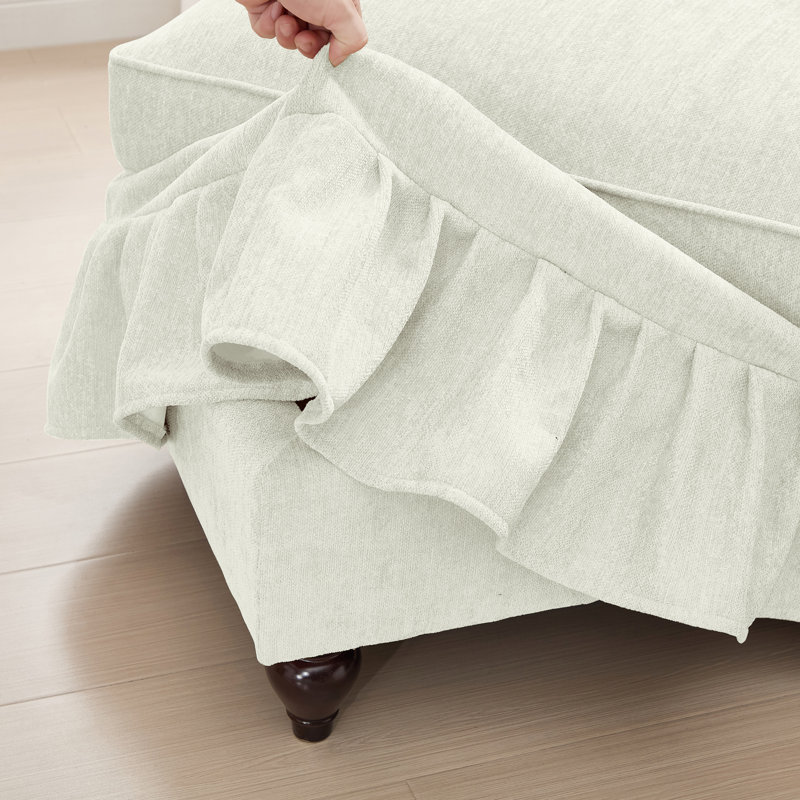 Canapé modulaire convertible en L convertible en chenille avec jupe amovible, causeuse de style Mid-Century avec repose-pieds et pieds fuselés