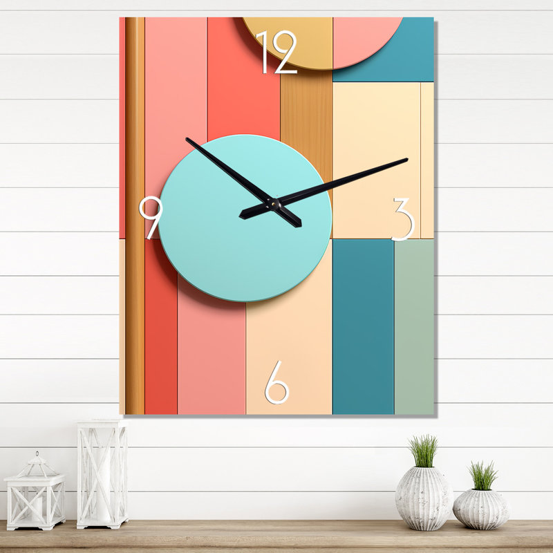 Horloge murale rétro bleu clair géométrique, H 40 po x l 30 po x P 1 po