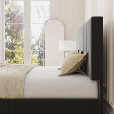 Fully Upholstered Platform Bed, Modern Velvet Bed With Tufted Headboard, No-Dust Design, Queen/Full/King