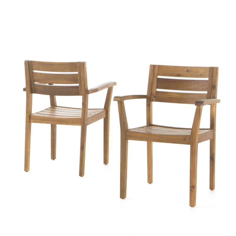 2 Wood Patio Seating Chairs, Collection For Backyard. , To Fading, 23.19 Inches Wide Armchairs, Model Garden. Easy Clean, 26.25 Armrest Height