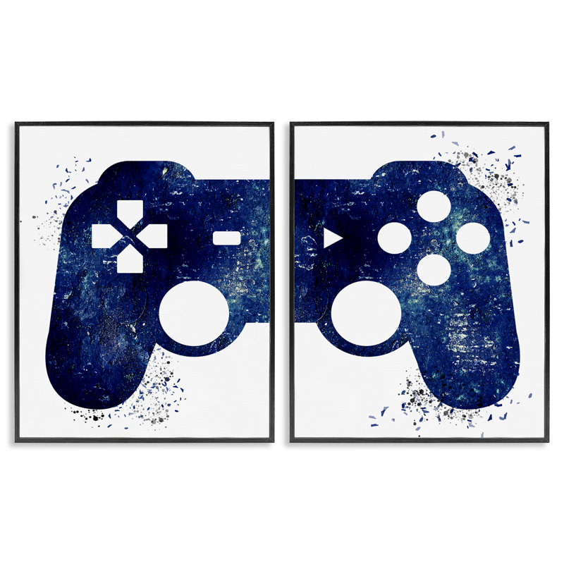  "Blue contrôleur" Modern Speckles, ensemble de 2 giclées par Kim Allen, H 14 po x l 11 po, Giclée encadrée noir minuit