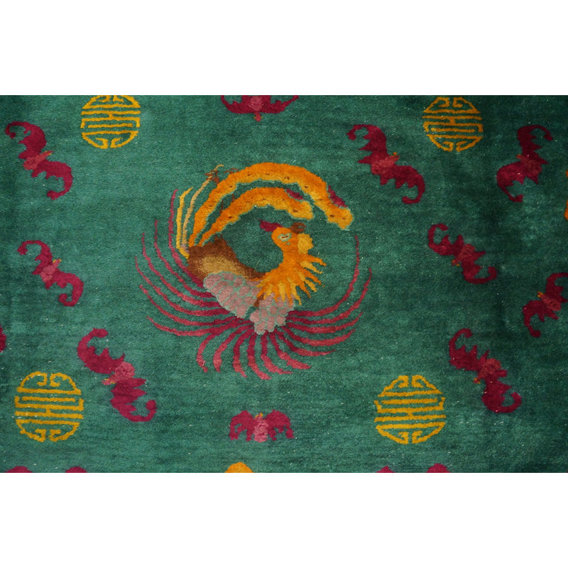 Antique Art Deco Chinese Geometric Knotted Rug