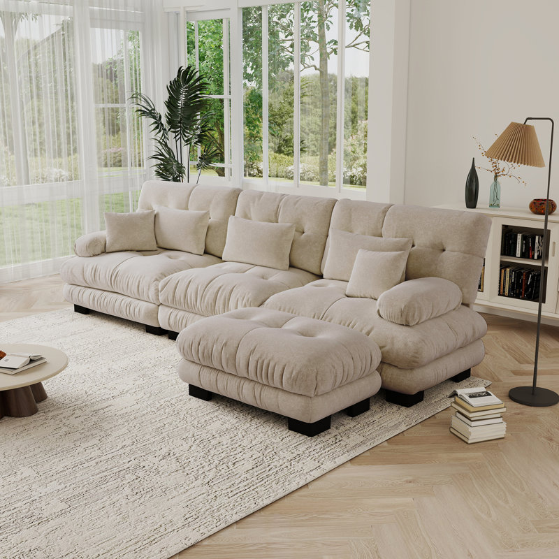 Ensemble de canapé en L Cloud Cloud Couch pour salon, tissu chenille, Chenille café clair