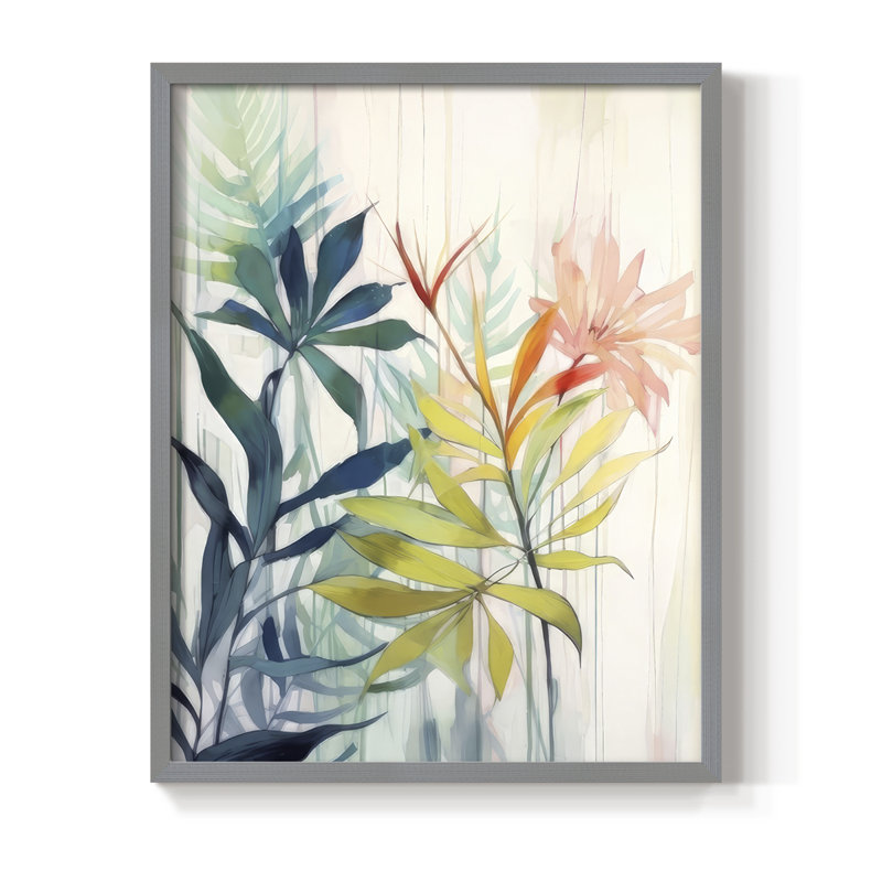 «Pink and Yellow Floral Elegance I», reproduction encadrée - bois massif, Gris, H 15 po x l 12 po
