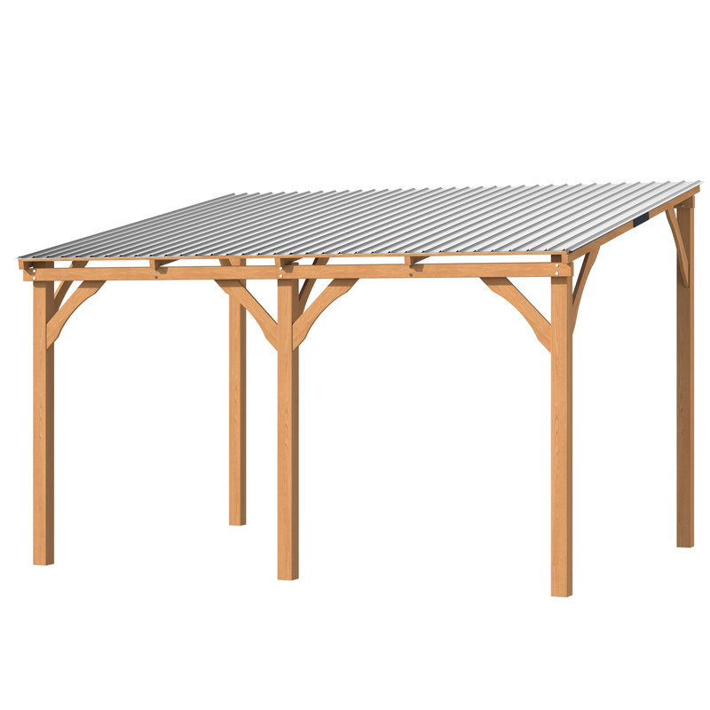 3X3M Outdoor Cedar Lean To Hardtop Pergolas And Gazebos Clearance, 245cm H x 362cm W x 282cm D