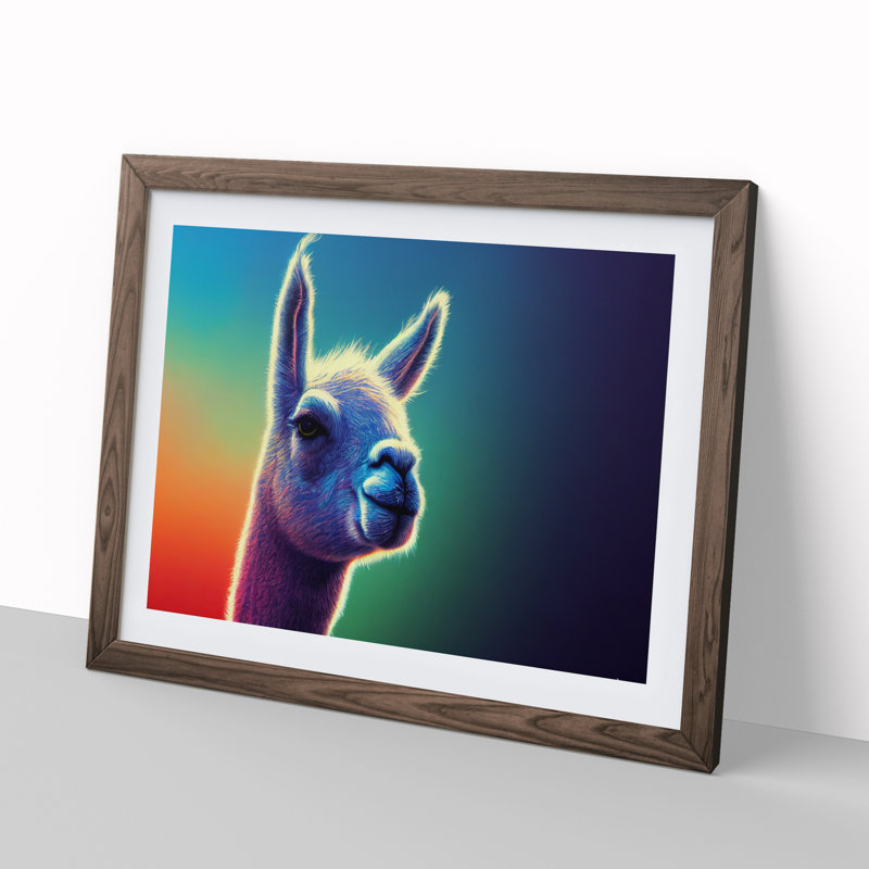 Llama In Colour Vol.1 1 Piece Single Picture Frame Wall Art, 46cm H x 64cm W, Walnut