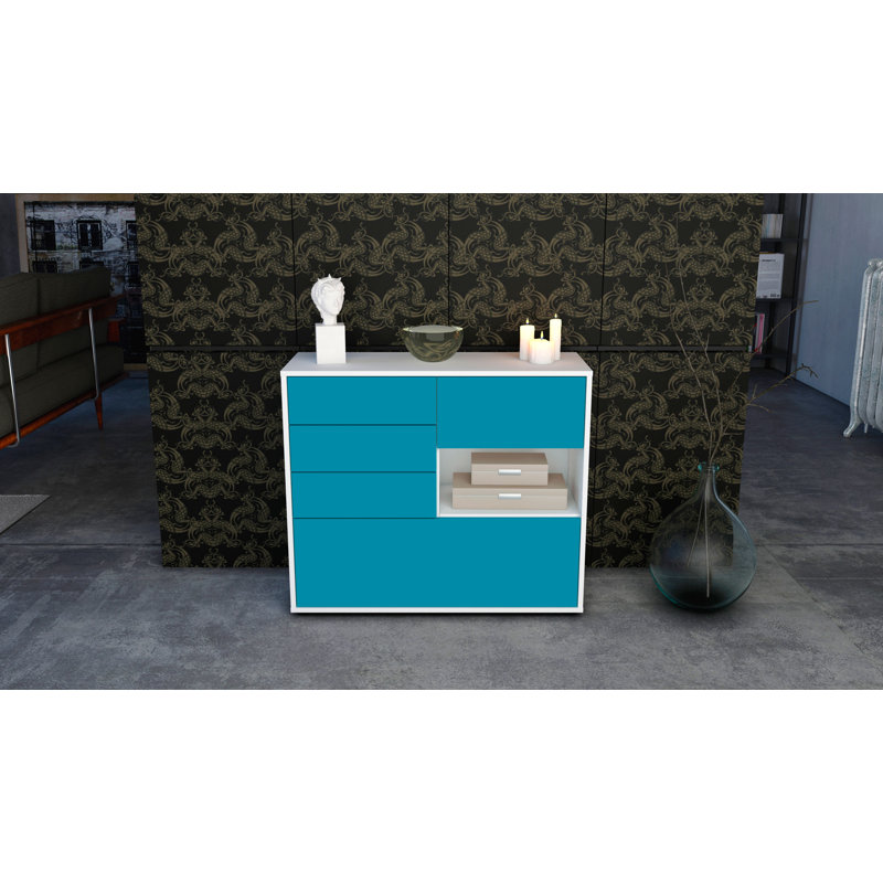 Pulaski 92 cm W Sideboard, White/Turquoise