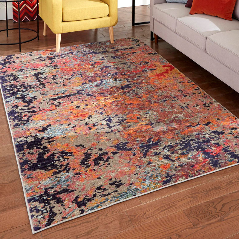 Washable Abstract Indoor Rug, Rectangle 5'3" x 8'