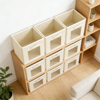 Cubes de rangement pliables en tissu avec fenêtre à vue dégagée et poignées - Boîtes de rangement robustes pour tablettes, placard et rangement à domicile - ensemble de 10