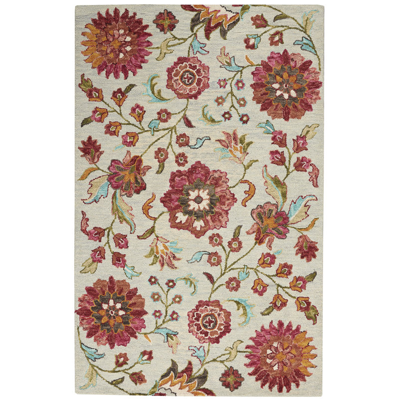 Lasley Hand Tufted Wool Floral Indoor Rug, Rectangle 5' x 7'