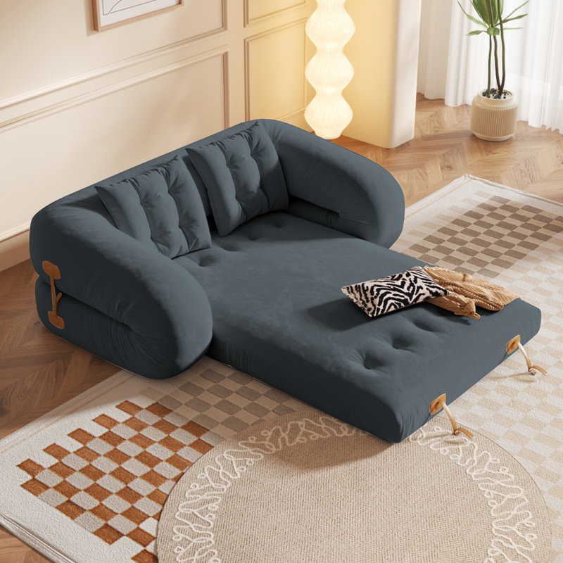 Canapé-lit convertible en velours Anchondo, H 23,6 po x l 68,5 po x P 40,2 po, Gris