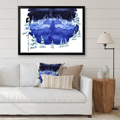 Panorama avec sapins recouverts de neige sur un ciel bleu - peinture sur toile