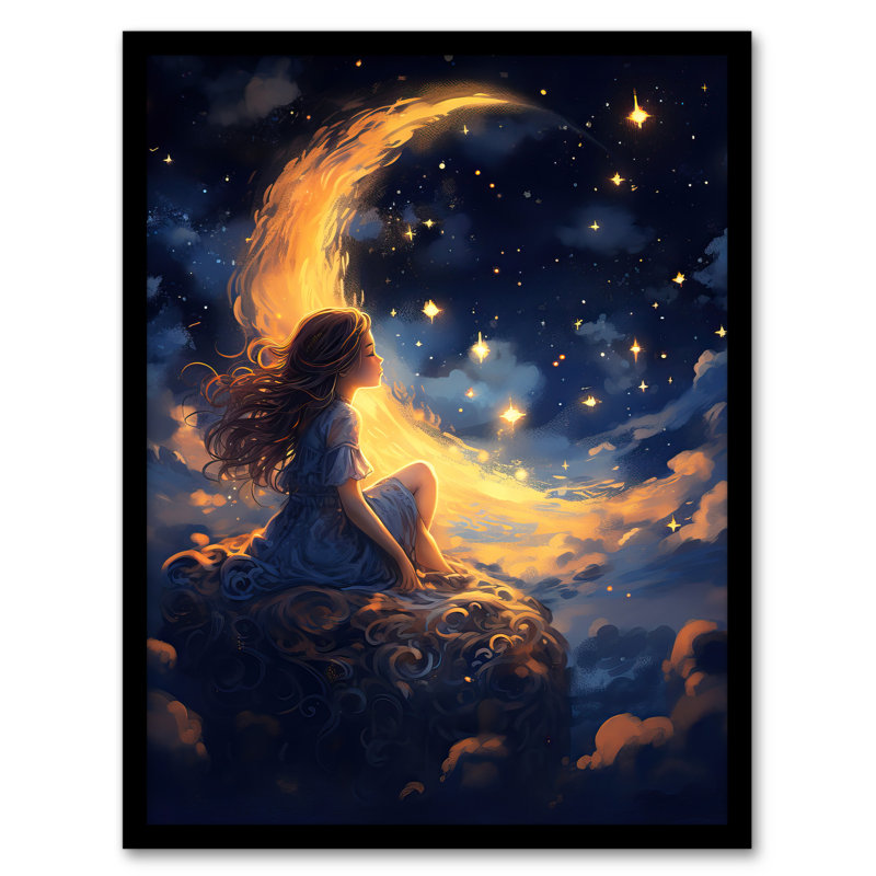 Crescent Moon Dreams Whimsy Little Girls - Single Picture Frame Print