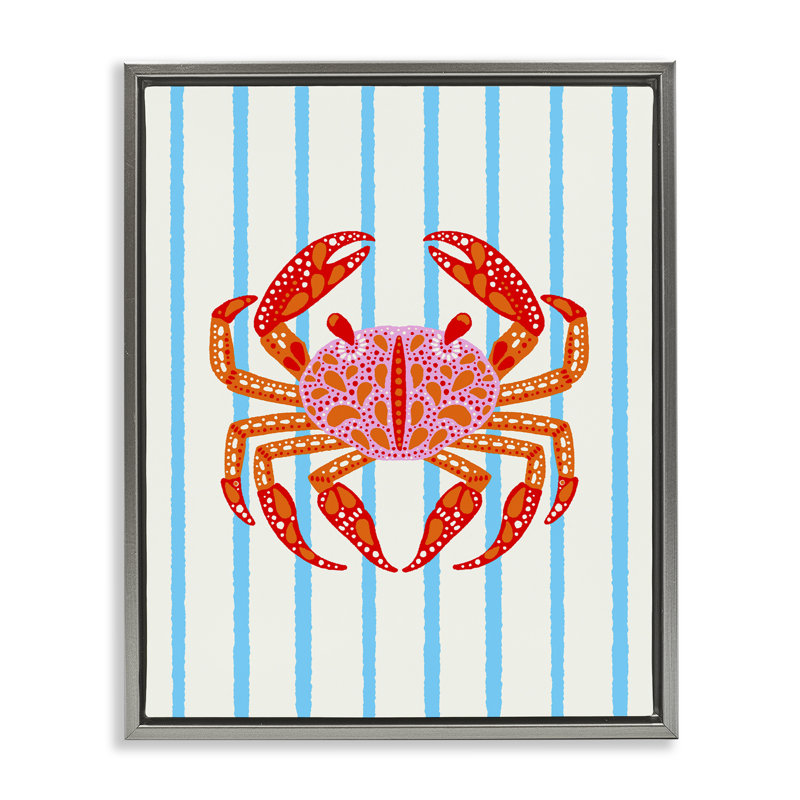 Cadre flottant crabe vif sur rayures, design par Indira Prieto | IndySign, Cadre flottant gris lustré, H 31 po x l 25 po