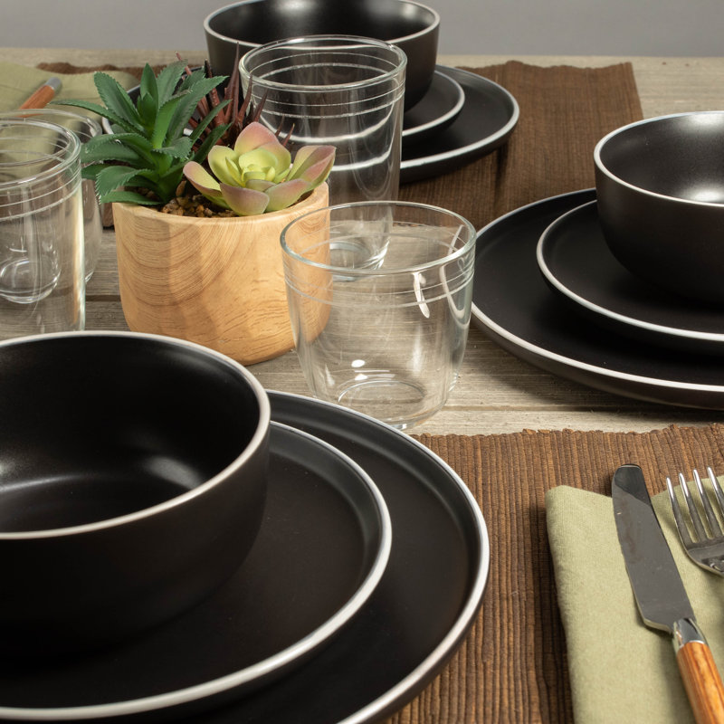 Black and White Ceramic Dinnerware Set for 4