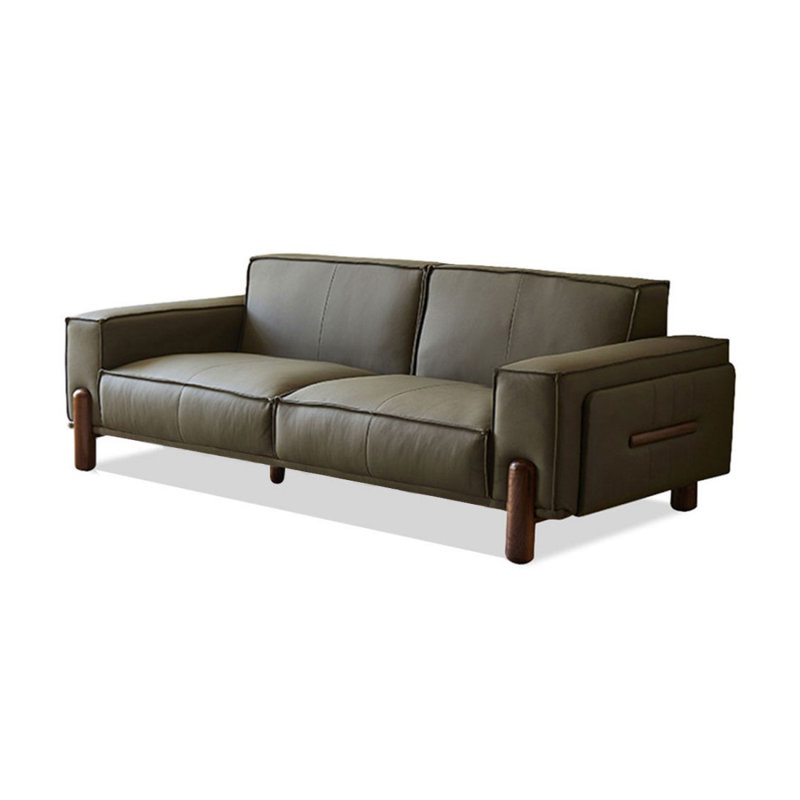 Causeuse-coussin standard en cuir véritable vert, H 29,13 po x l 85,83 po x P 37,01 po