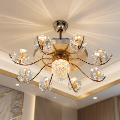 42-inch Modern Invisible Blade Fan Chandelier Gold Iron + Three-color Led + G9 Dual Light Source Design Six-speed Remote Control Variable Frequency Fan