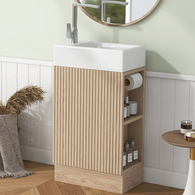 Ensemble de meuble-lavabo simple 18,60 po avec plateau en céramique Evelina, Naturel