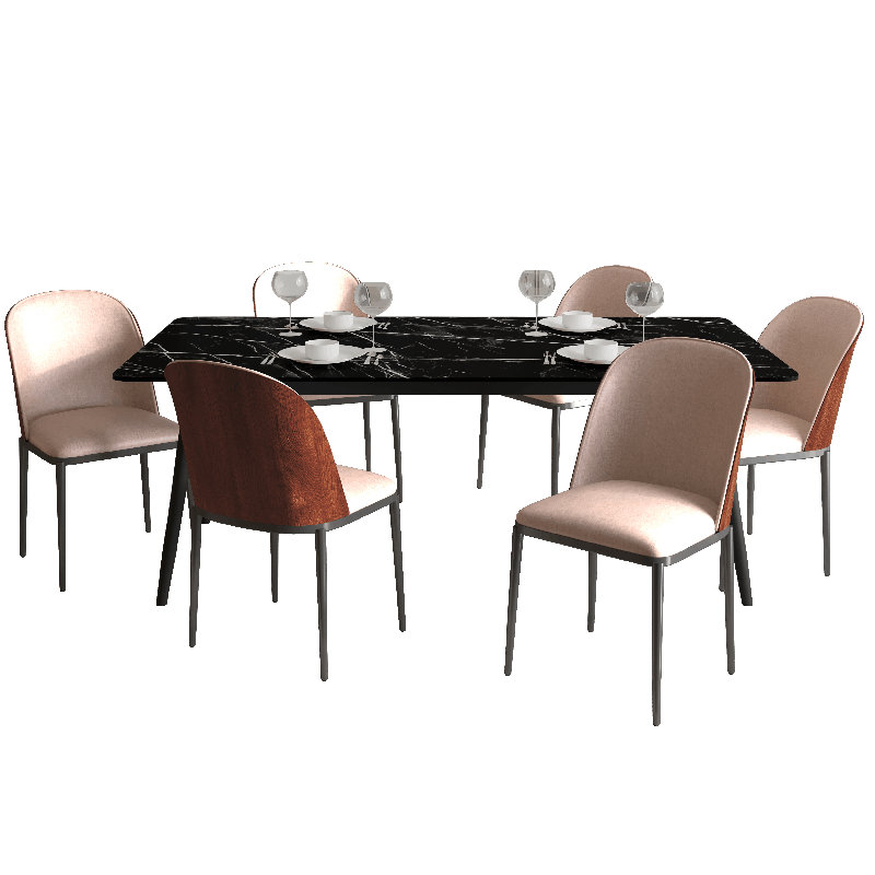 Ensemble de salle à manger 7 pièces 7 pièces avec plateau rectangulaire en pierre frittée de 55 po et 6 chaises de salle à manger rembourrées