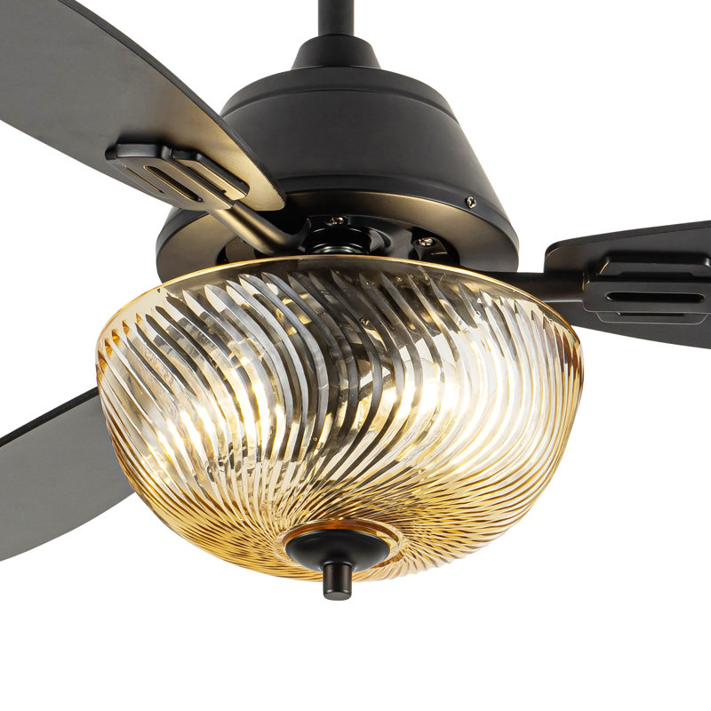 Ventilateur de plafond intérieur en verre taillé à la main de 42 po avec télécommande Cecily, Noir, noir, noir, noir