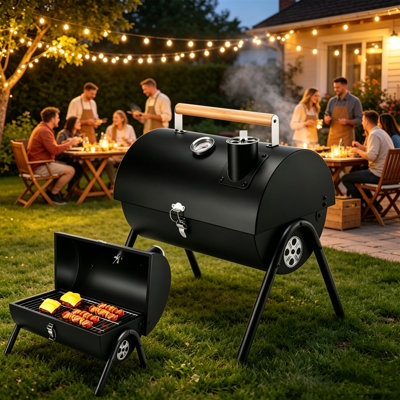 Barbecue portatif au charbon de bois avec thermomètre intégré et évents réglables, acier très épais et robuste, fumoir de table pour les voyages de camping dans la cour, support pour 1 à 3 personnes
