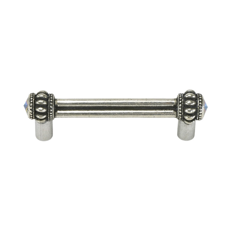 Cache double 3 inches center to center pull decorated with 2 vitrail medium Swarovski Crystals in Chalice, Silver