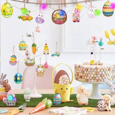 Easter Decorations- Easter Tree Decoration-Easter Wooden Hanging Decorations And Other 18 Styles-Easter Egg Ornaments Gnome Bunny Carrot Basket For Easter Party Decorations