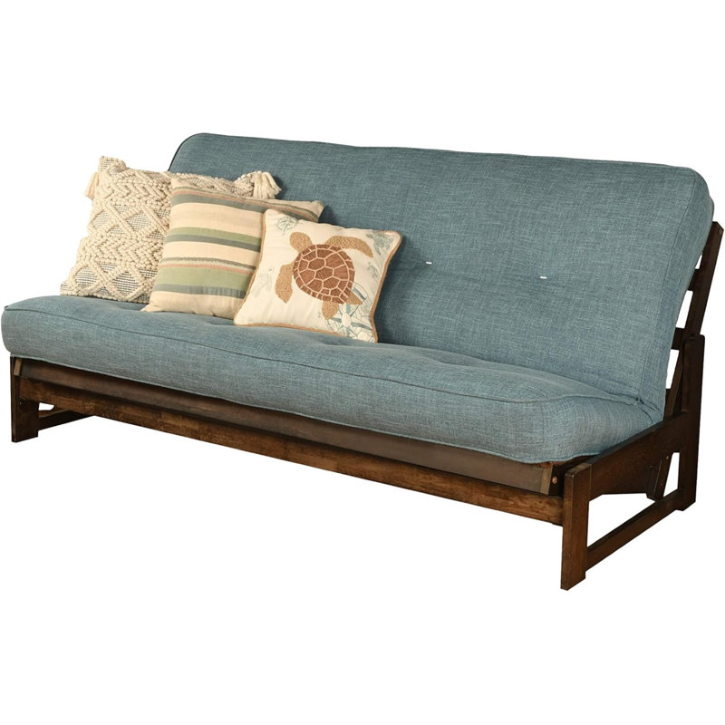 Aspen Frame-Reclaim Mocha Finish-Futon Frame Set with Mattress, Foldable Futon Frame with Sturdy Wood Build, Living Room Futon Frame with Mattress, Versatile Design