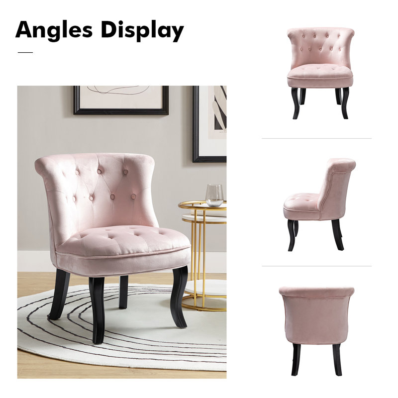 Grenier Upholstered Wingback Button-Tufted Side Chair, Pink Polyester Blend