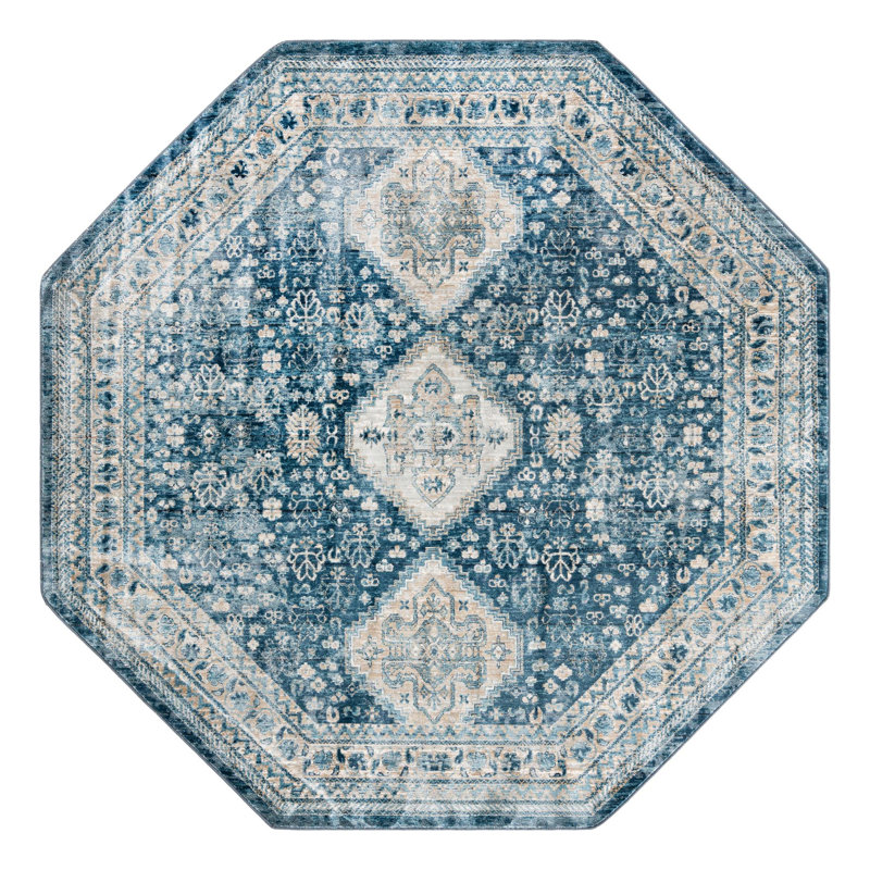 Tapis bleu marine Alabama, Octogone 7 pi x 7 pi
