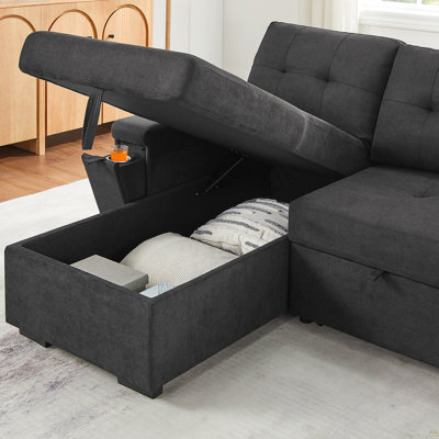 Canapé-lit modulaire réversible en tissu tissé avec méridienne de rangement Toby de 95 po Toby