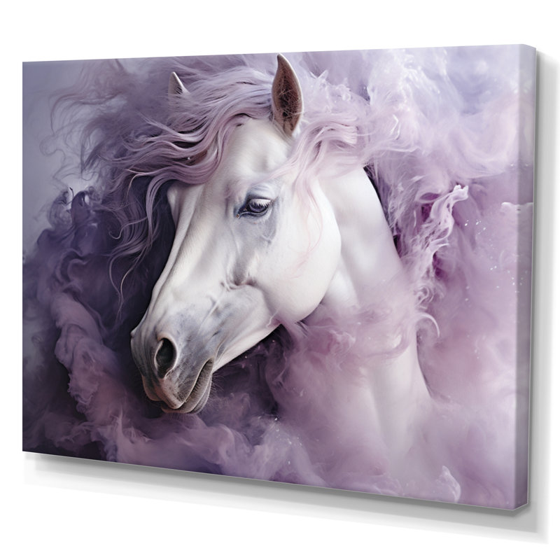 «Purple White Horse Ethereal Essence», art mural sur toile, Toile tendue, H 30 po x l 40 po x P 1,5 po