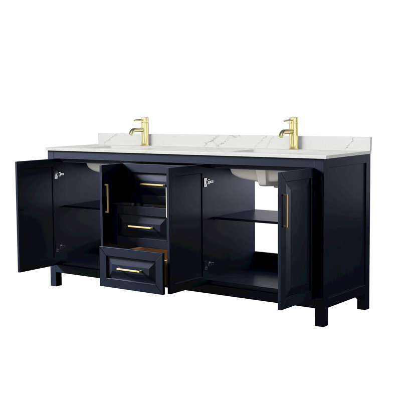 Daria 80'' W Vanity, White Quartz, Blue, Brushed Gold
