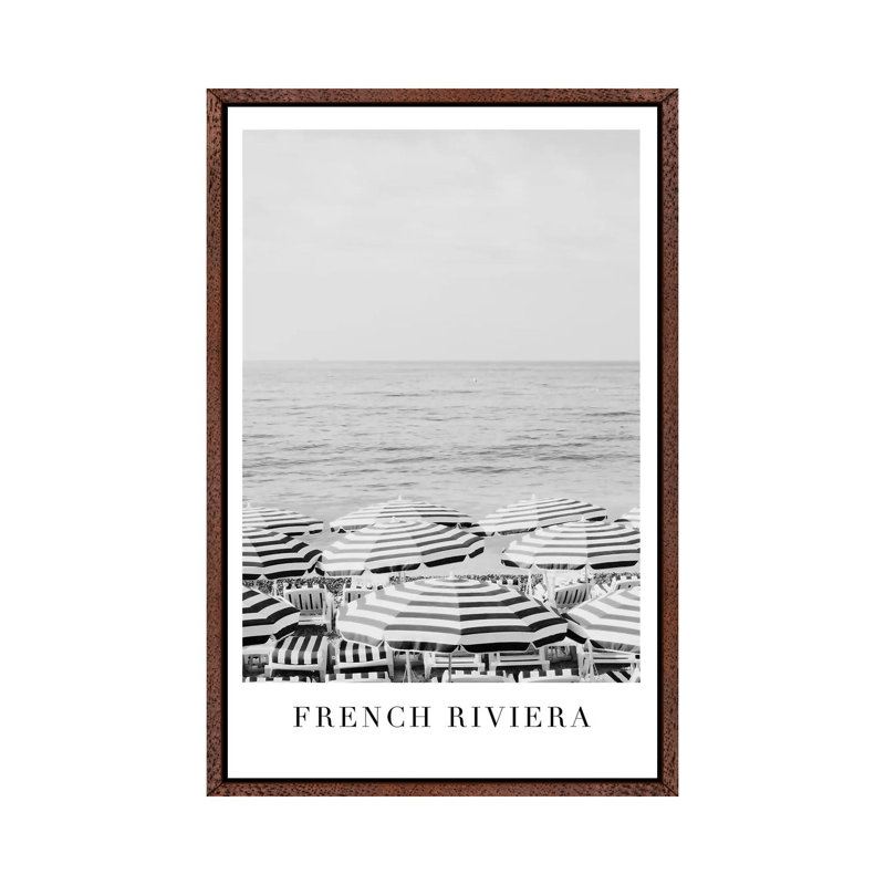 French Riviera Black and White Travel 1 Piece Wall Art on Canvas, 101.6cm H x 66.04cm W x 3.81cm D, Classic Brown Wood Framed