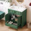 Meuble-lavabo de salle de bain avec lavabo en résine, armoire de rangement en bois massif avec portes à fermeture douce, style rétro-112897519