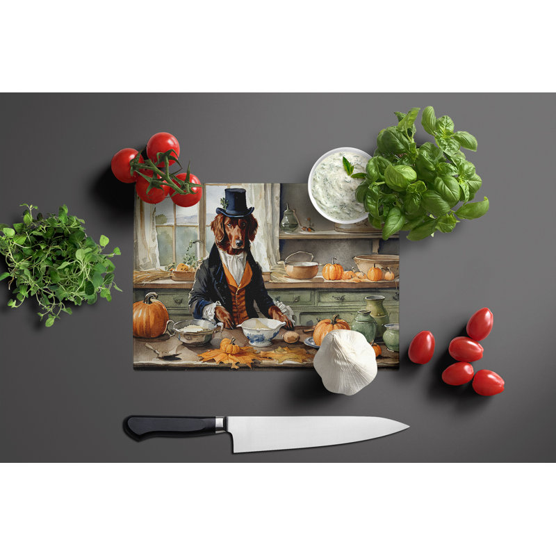 Irish Setter Fall Kitchen Pumpkins Glass Cutting Board Large