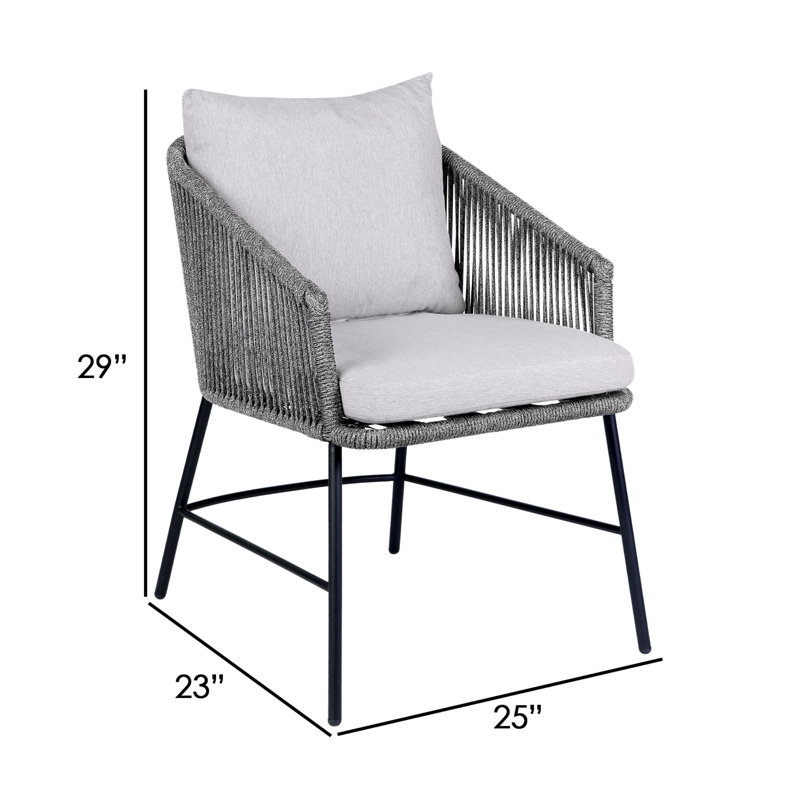 Margit Black Steel and Rope Dining Chair with Light Gray Cushions