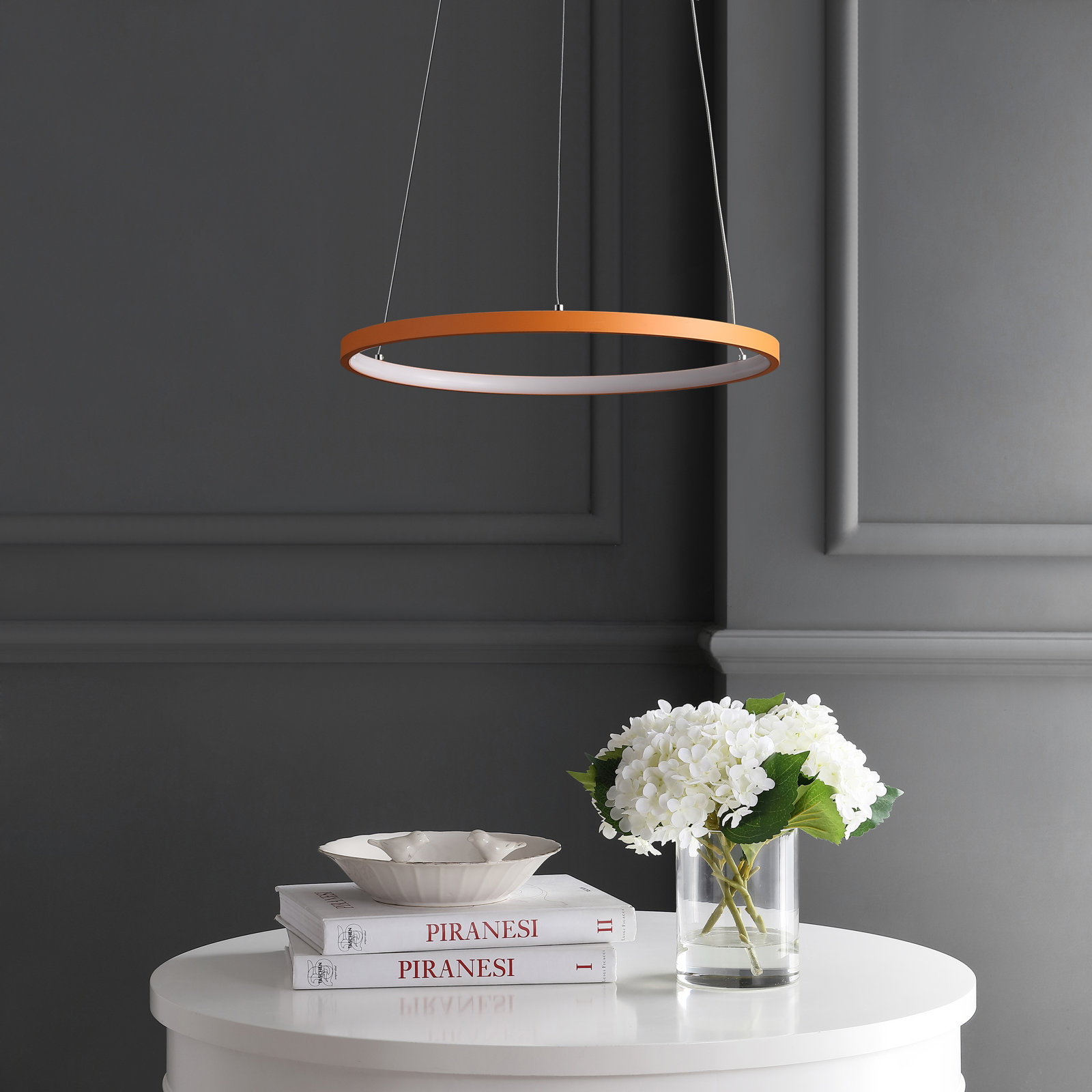 Odin Single Light Dimmable LED Pendant, 0.75" H x 15.75" W x 15.75" D, Orange