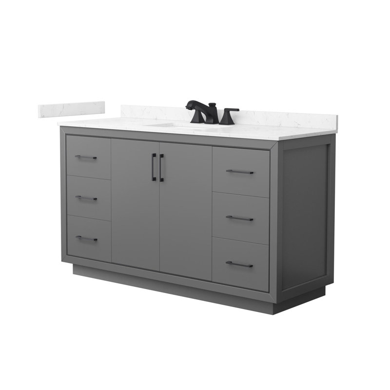 Icon 60" Freestanding Single Bathroom Vanity with Cultured Marble Top, Gray, Matte Black
