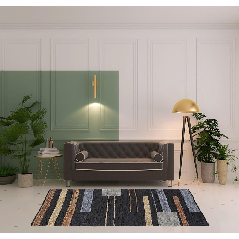 Tapis rayé tissé à plat à la main en brun / gris / noir, Rectangle de 5 pi x 8 pi