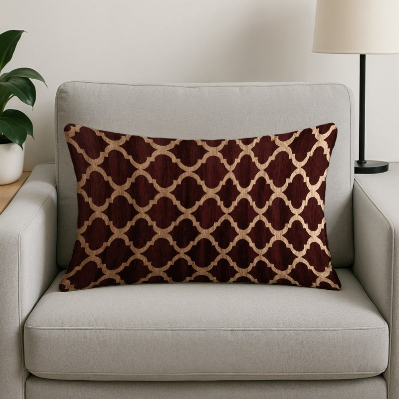 Coussin décoratif intérieur et extérieur beige Trellis, Treillis noir 62, Rectangle H 18 po x l 25 po