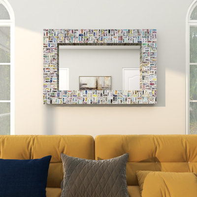 Multi Coloured Paper Handmade Recycled Magazine Frame Room Wall Mirror,