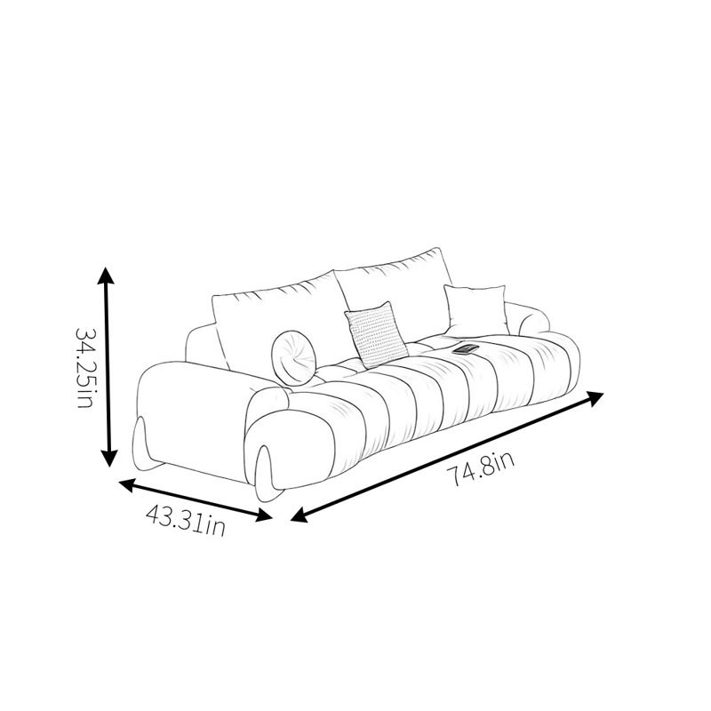 Canapé moderne simple, H 34,25 po x l 74,8 po x P 43,31 po