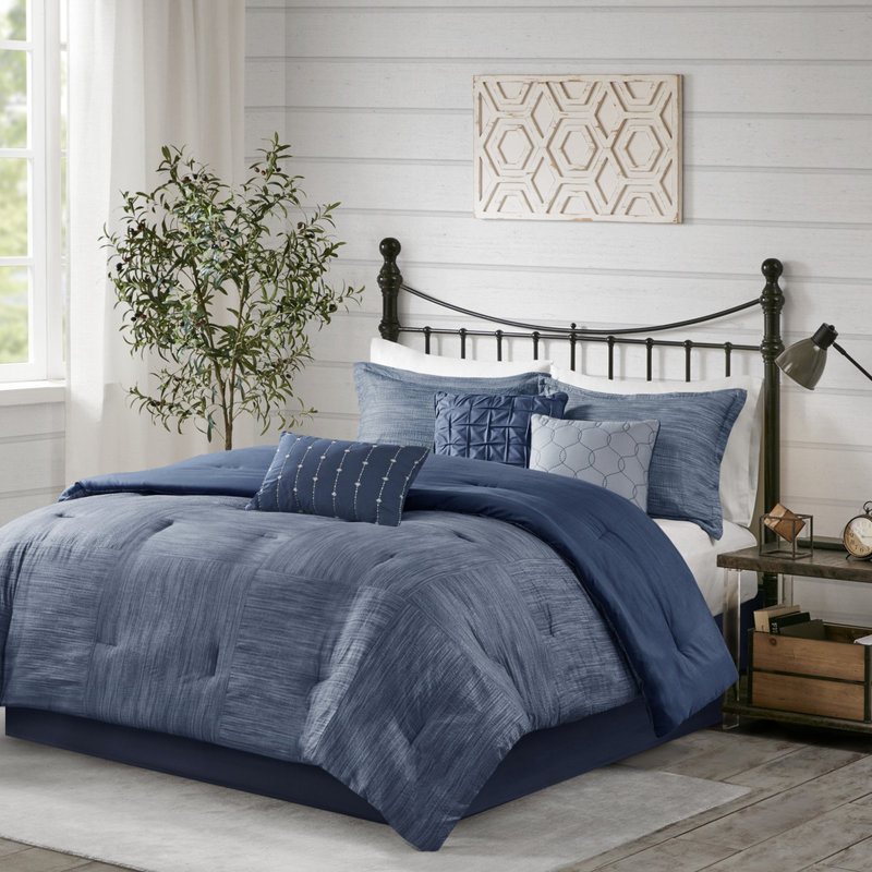 Édredon bleu marine en tissu 7 pièces, Édredon de très grande taille et 6 pièces suppl